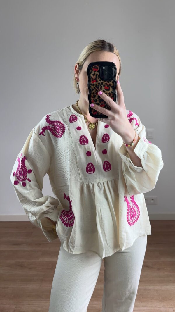 Chemise gaz de coton motif fushia