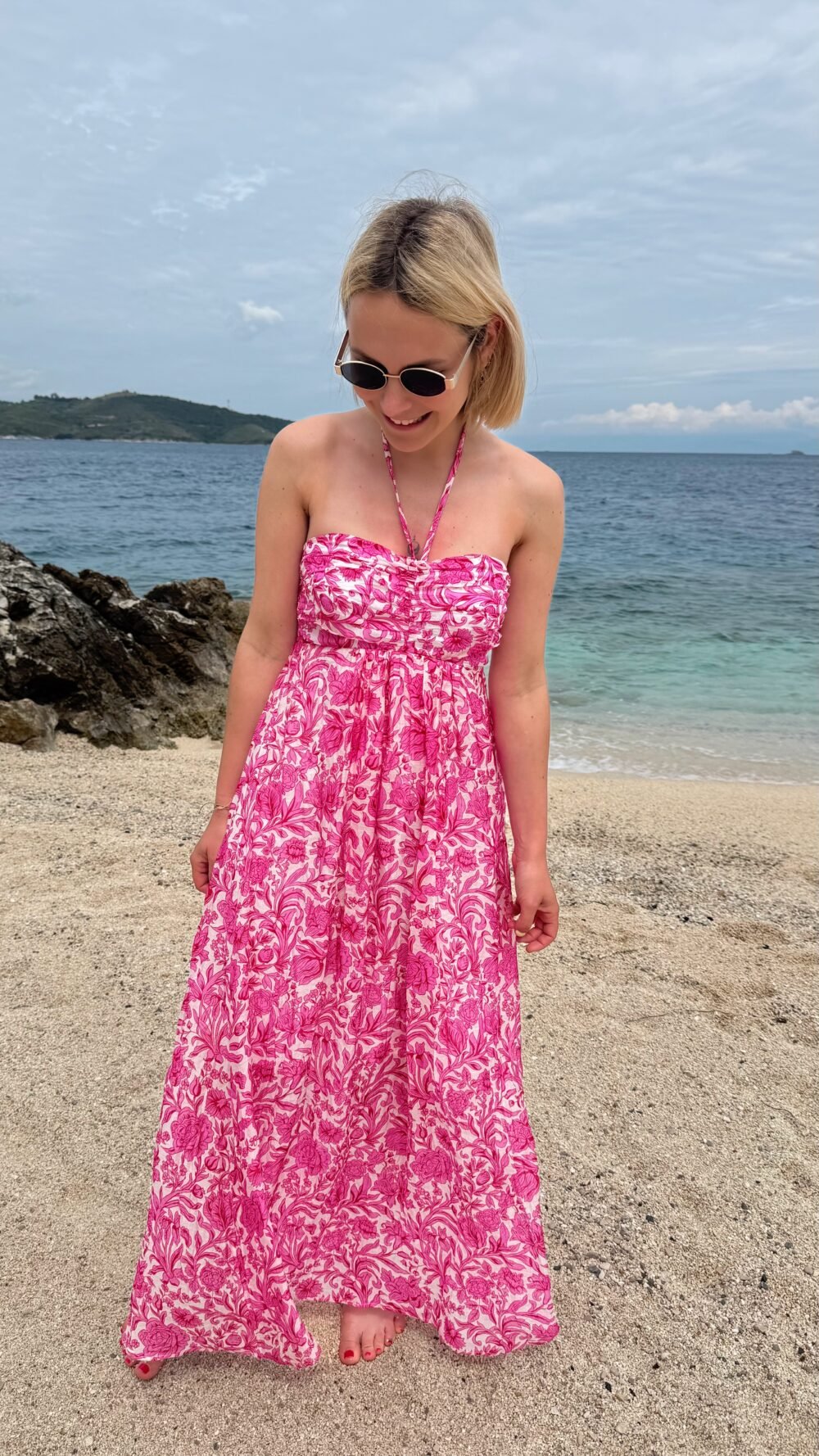 Robe longue rose et blanche