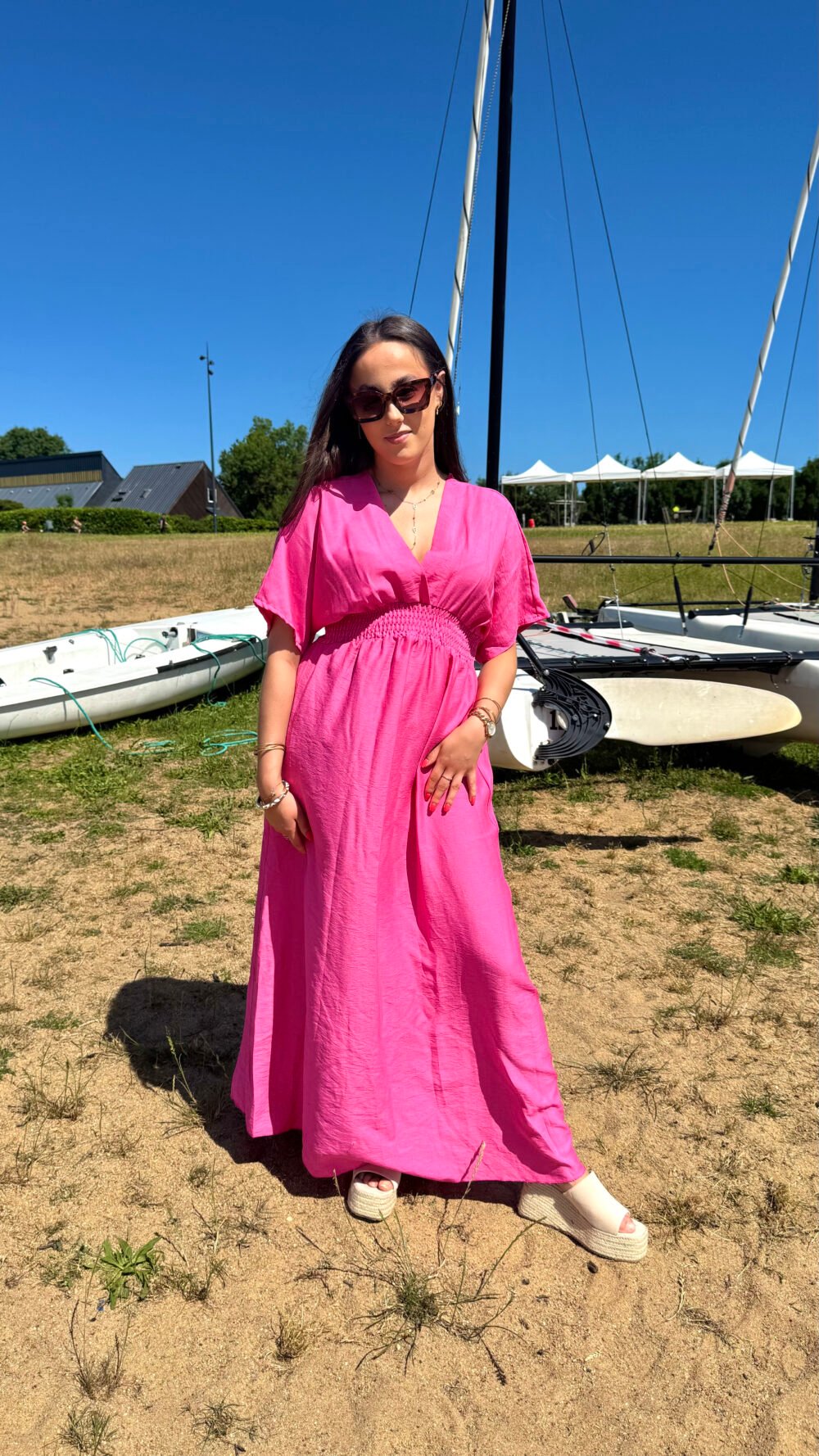 Robe longue rose