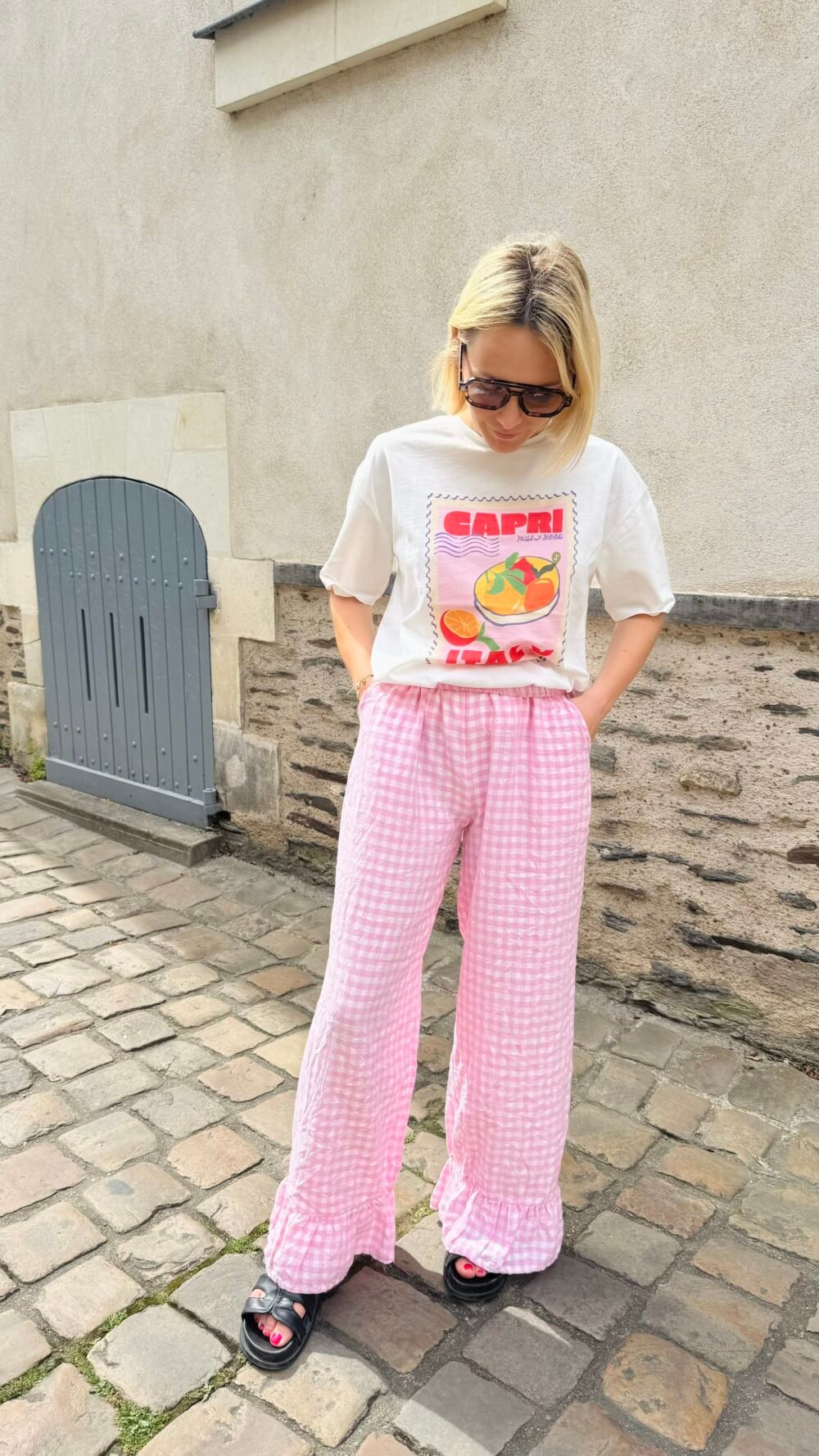 Pantalon vichy rose