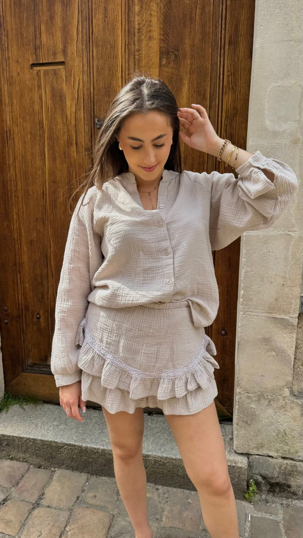 Ensemble beige gaz de coton