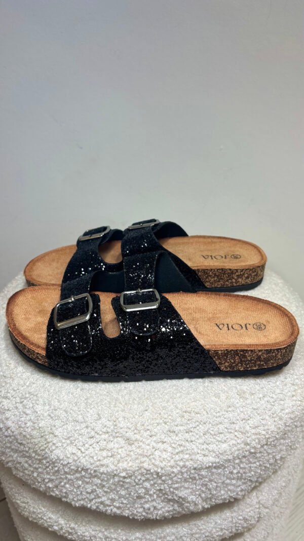 Mule lanière noire paillette