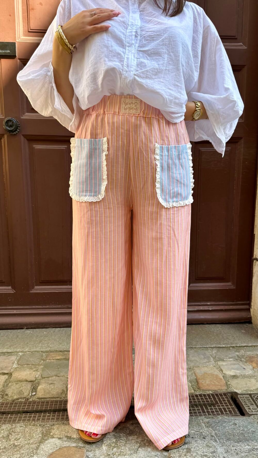 Pantalon orange rayure blanche – Image 2