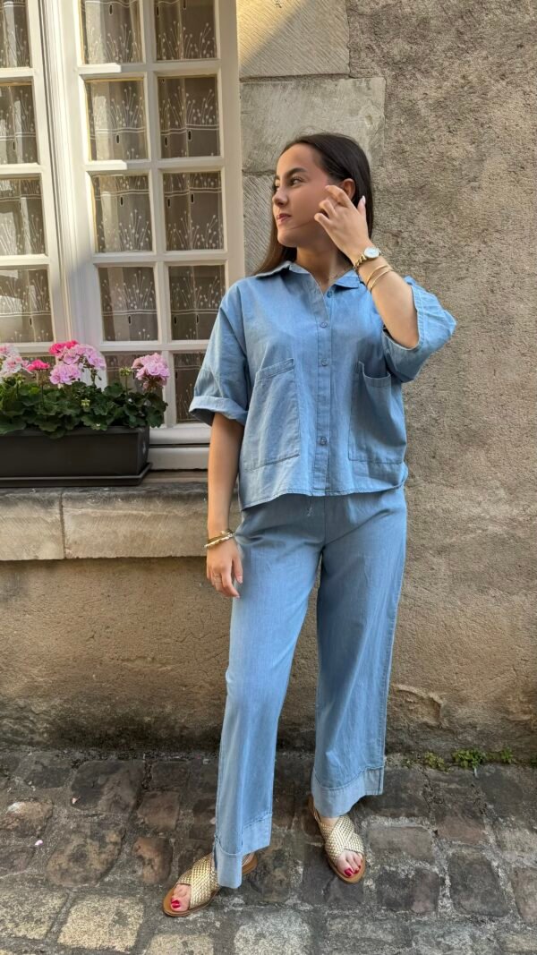 Pantalon effet jean clair