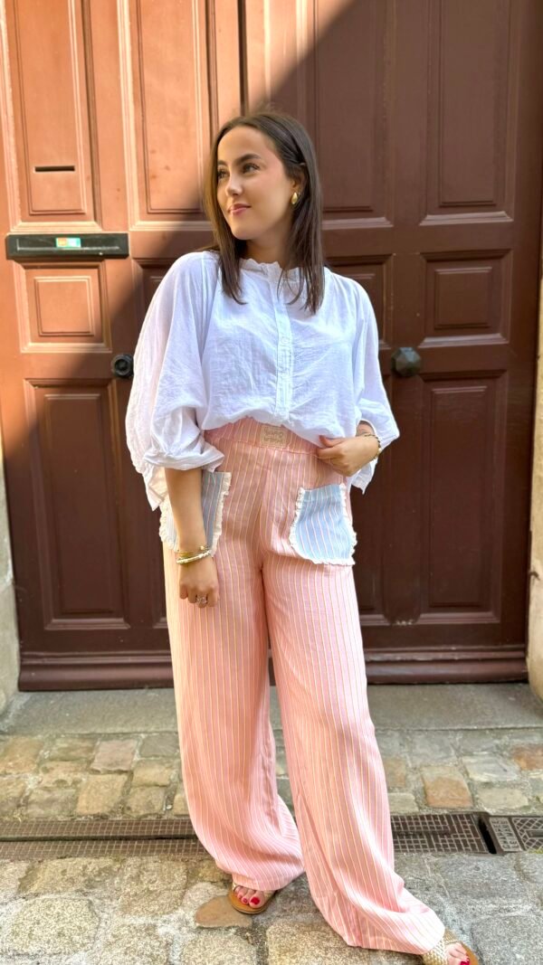 Pantalon orange rayure blanche