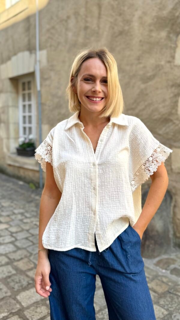 Chemisier blanc dentelle manches