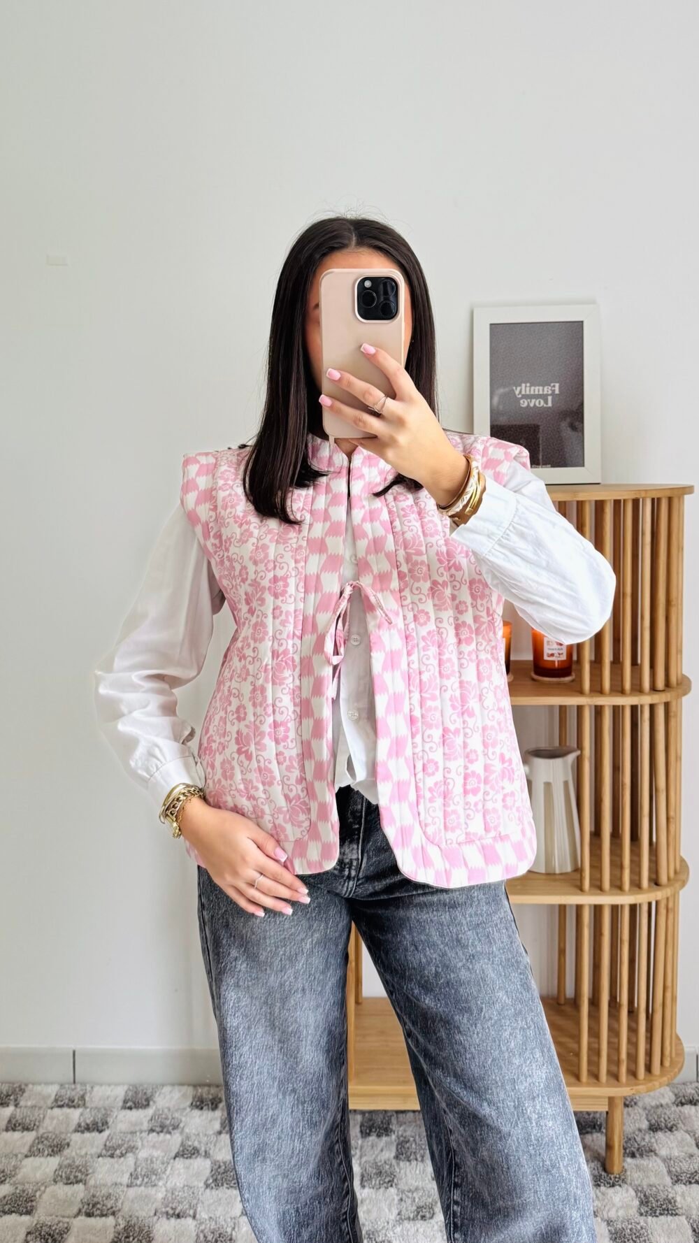 Veste sans manche à motifs rose
