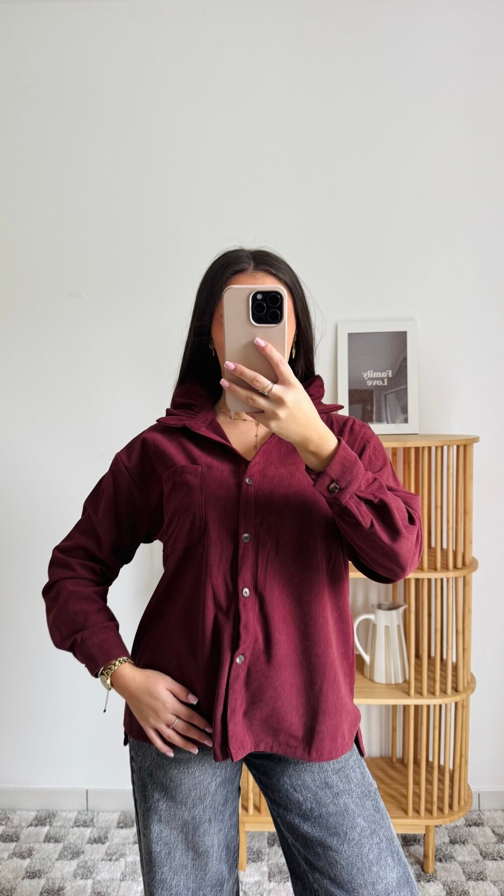 Chemise bordeaux effet velours
