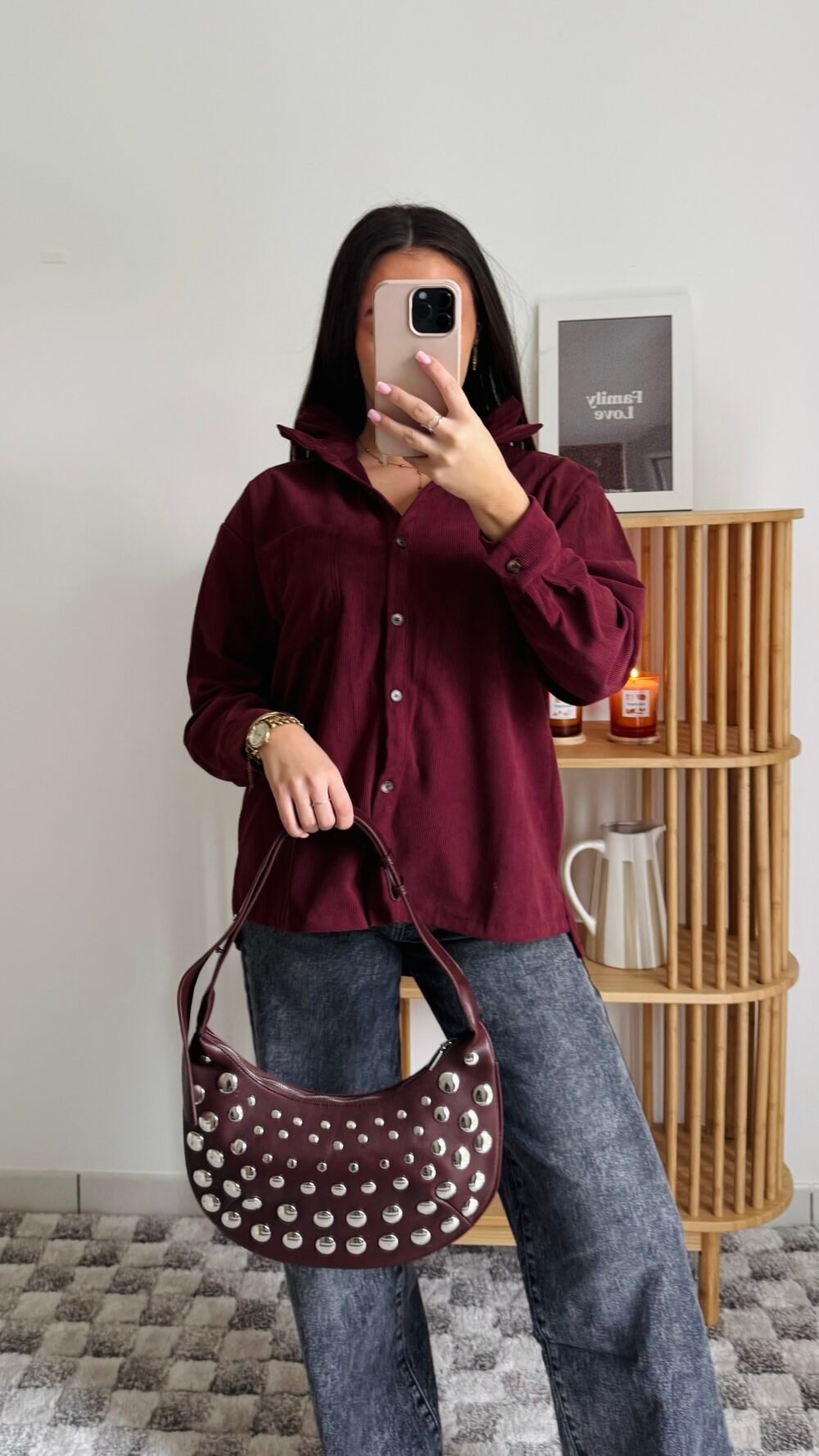 Sac lune clouté bordeaux – Image 2