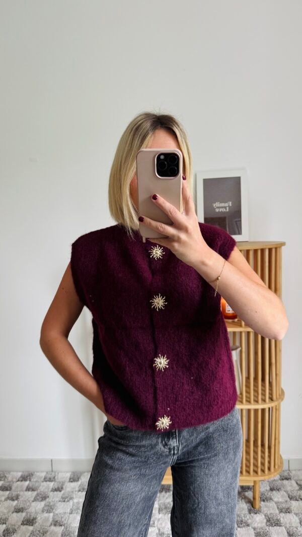 Pull bordeaux sans manches