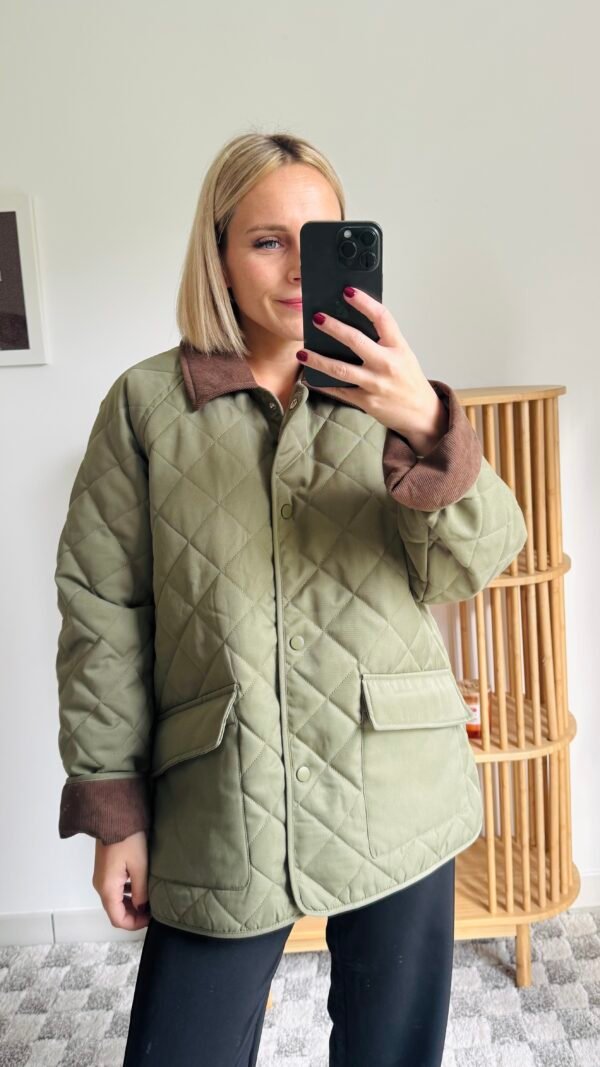 Manteau kaki col marron