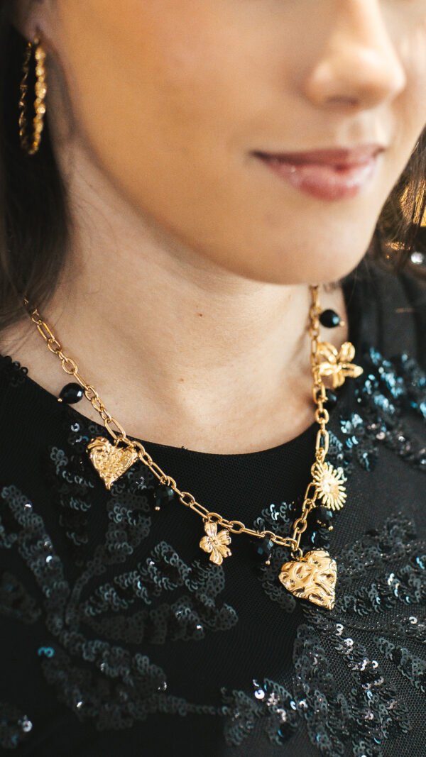 Collier charms coeur noir