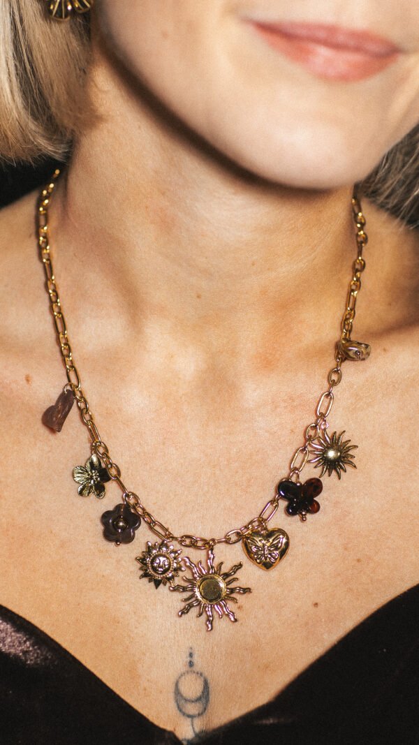 Collier charms soleil marron
