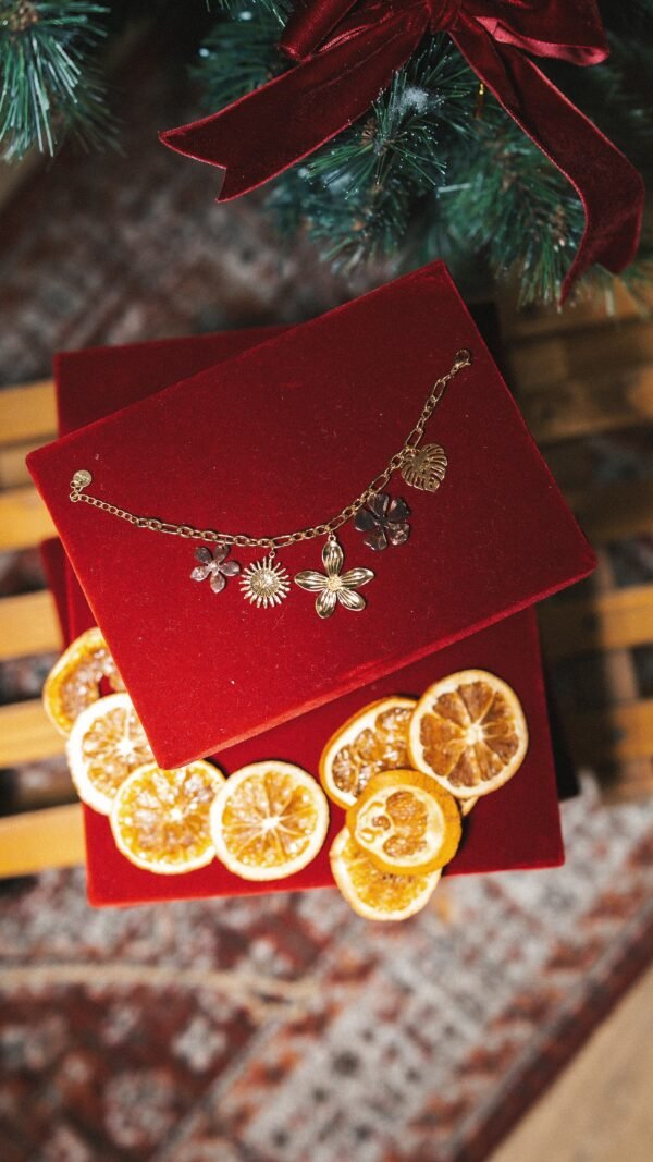 Bracelet charms fleurs marron