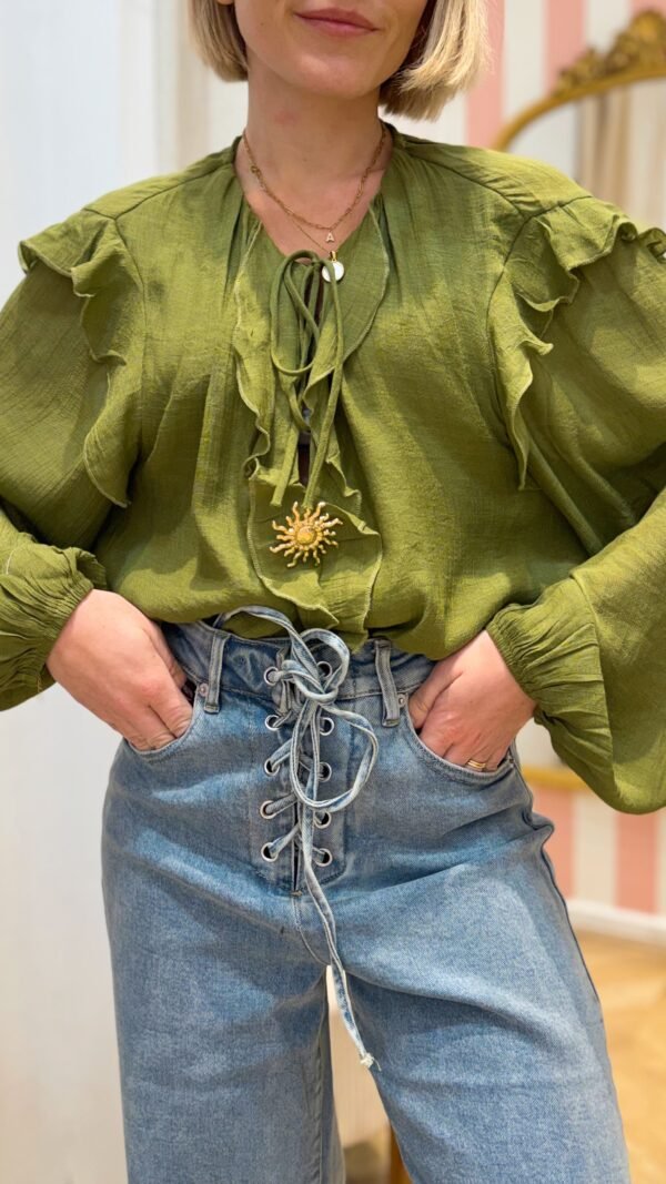 Blouse fluide verte avec soleil