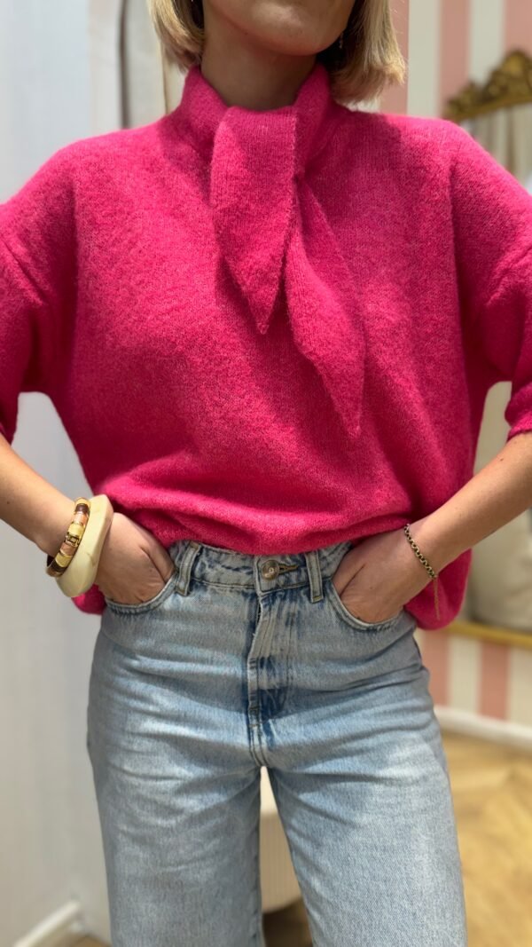 Pull manches courtes rose fushia