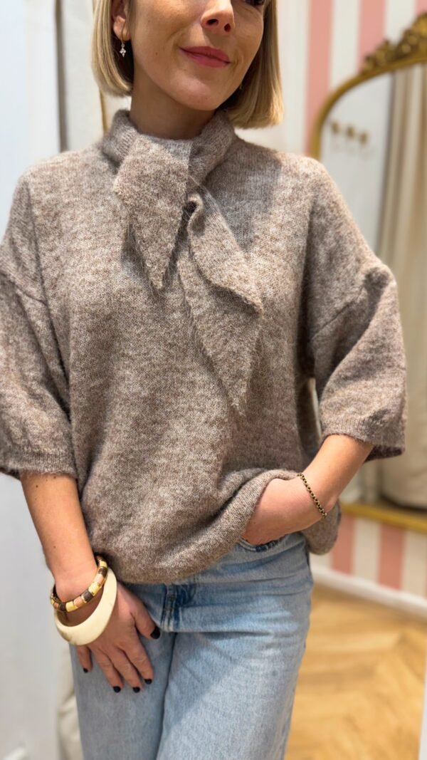Pull manches courtes taupe