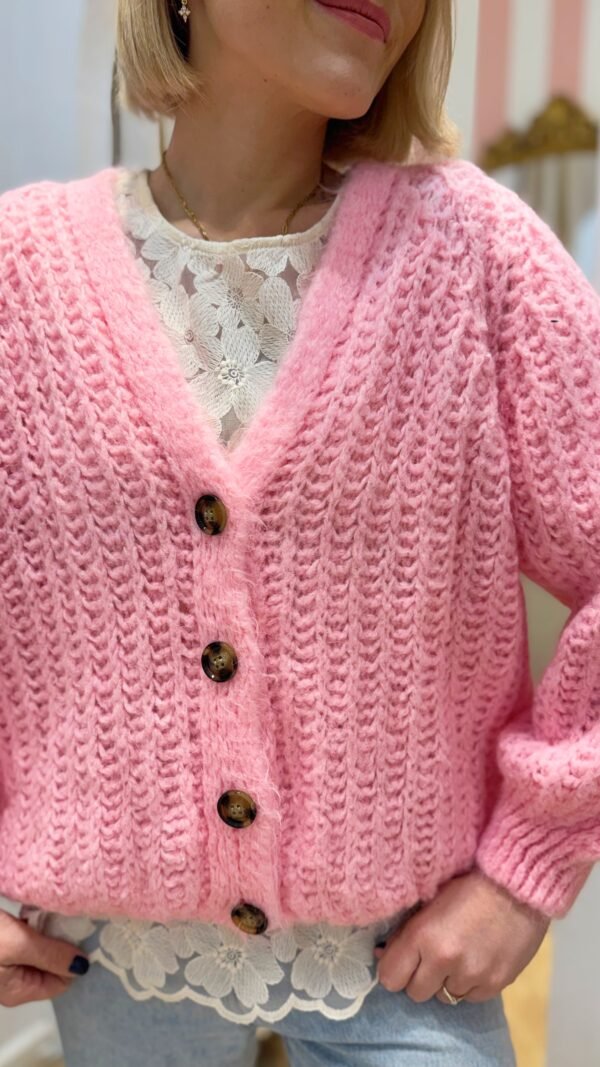 Gilet grosse maille rose