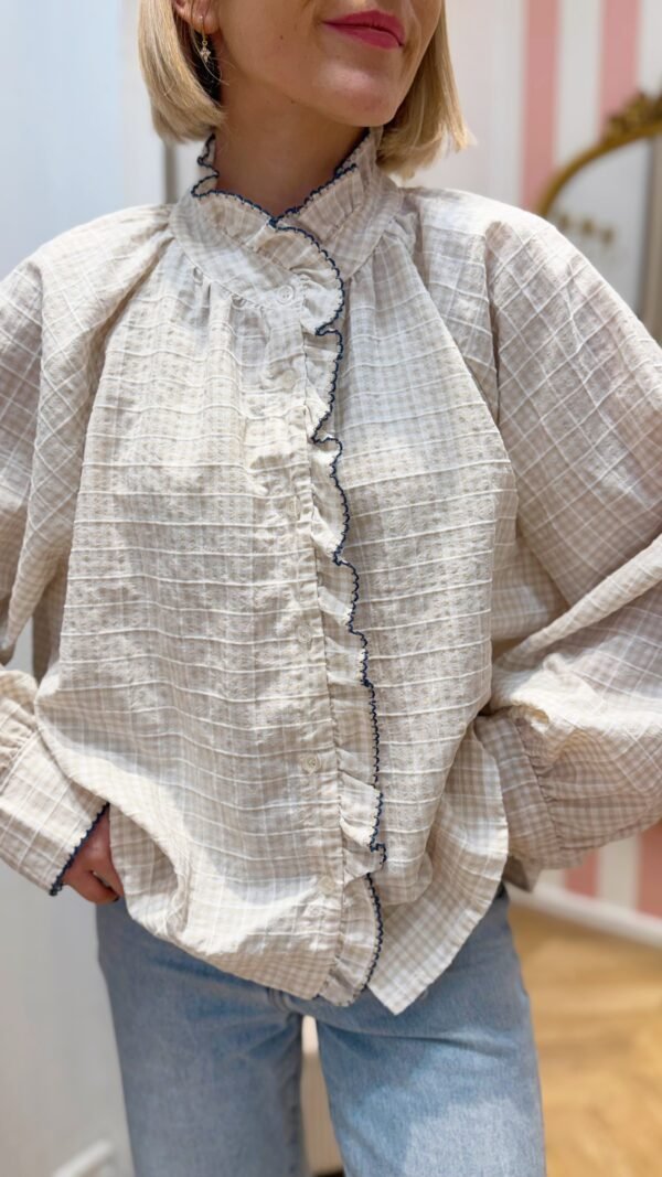 Chemisier à carreaux écru