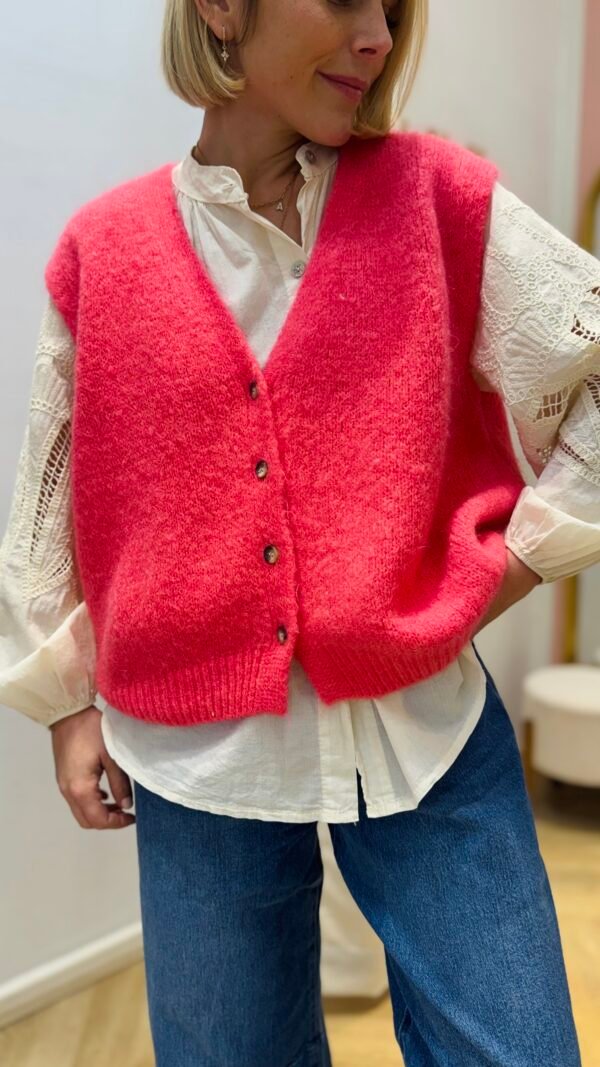 Pull sans manches rose fucshia