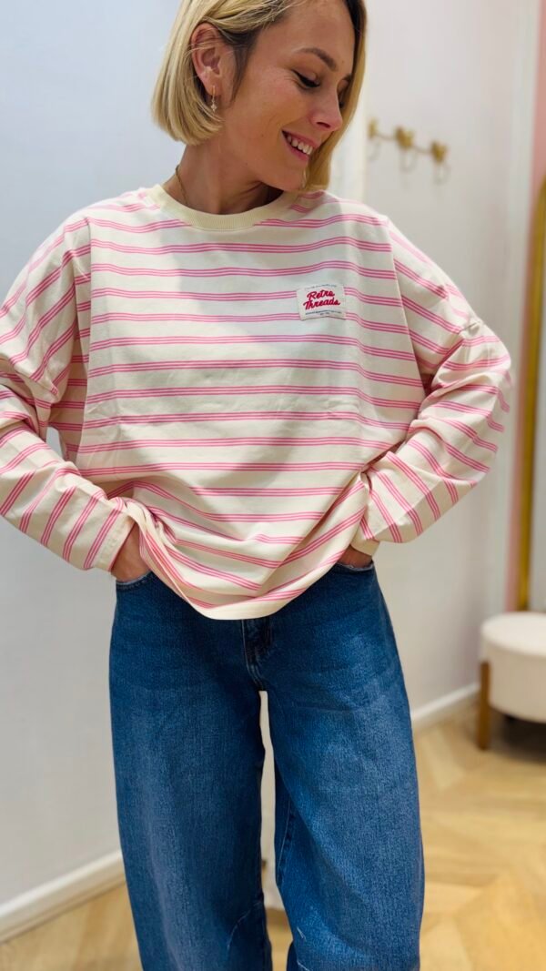 T-shirt beige rayure rose