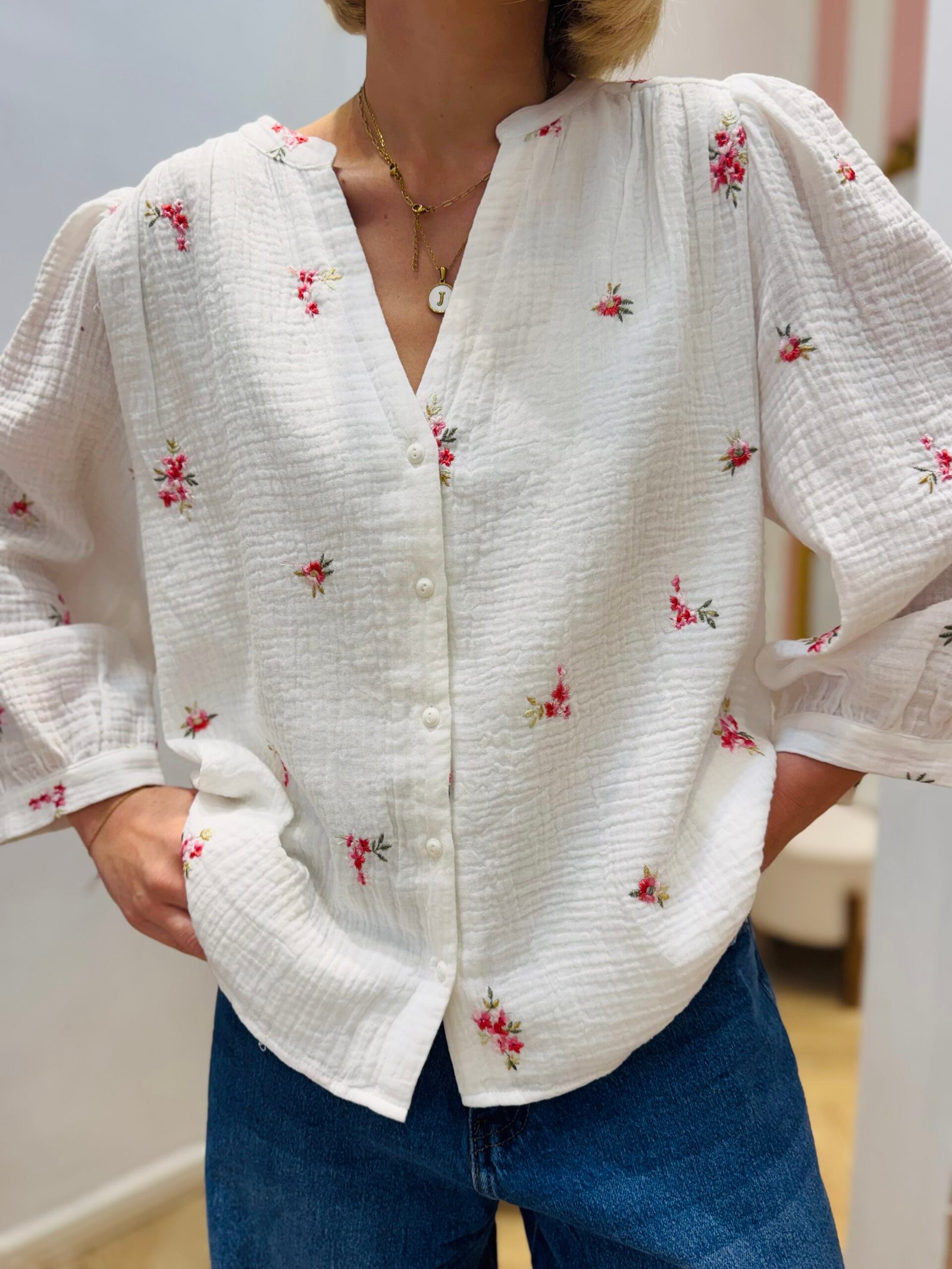 Chemsie en gaz de coton à motifs fleurs – Image 3