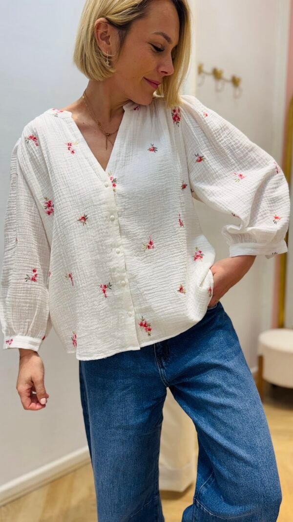 Chemsie en gaz de coton à motifs fleurs