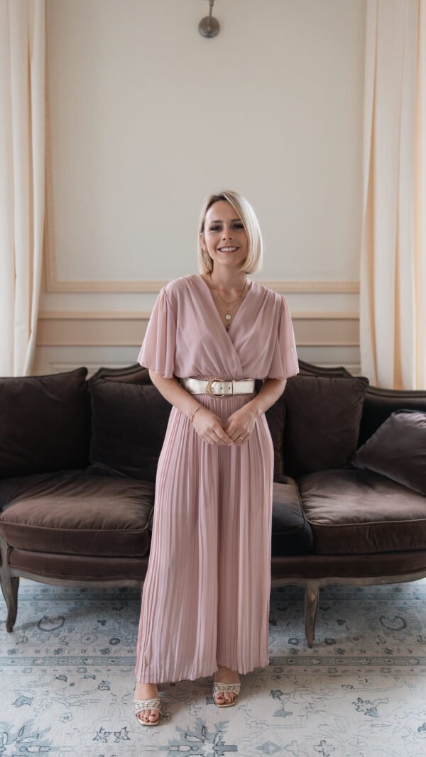 Combinaison plissée à manche courte rose poudré