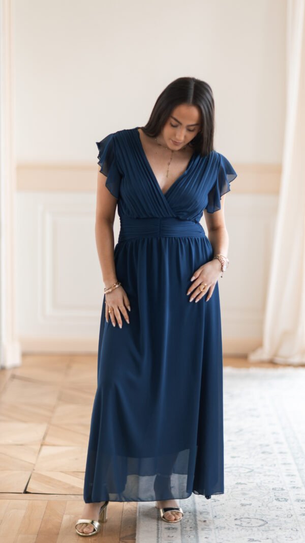 Robe plissée à manche courte bleu nuit