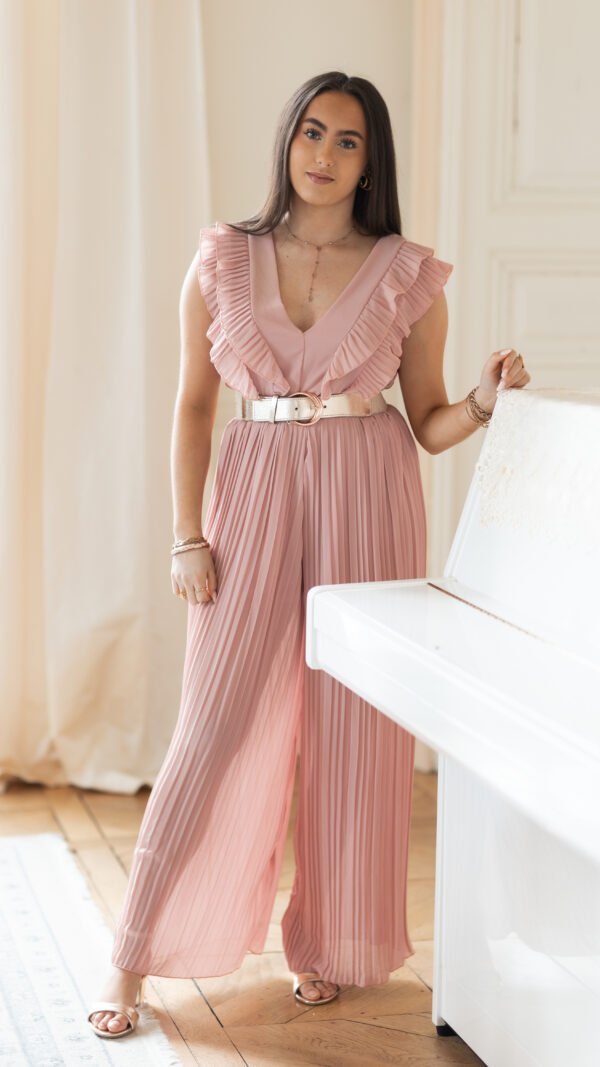 Combinaison plissée sans manche rose poudré