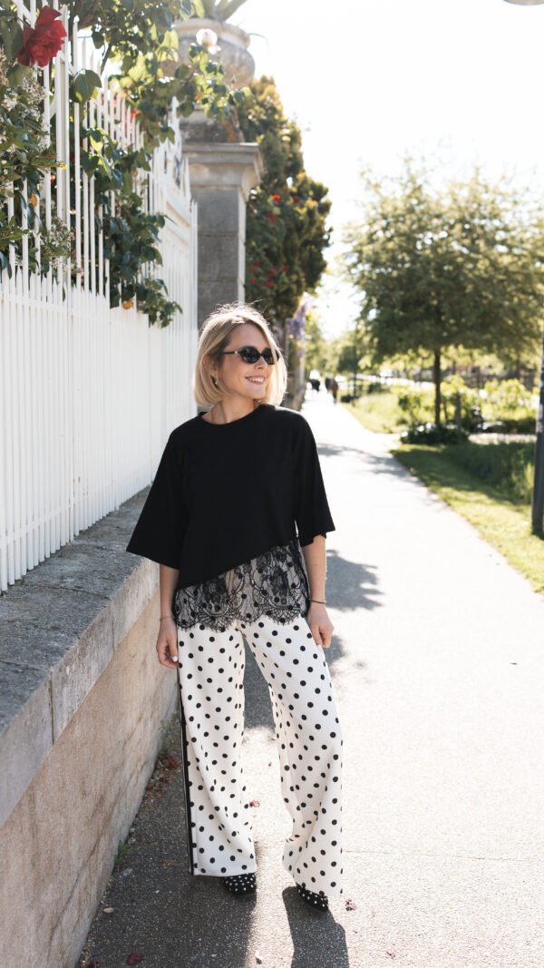 T-shirt à manches courtes noir bas dentelle