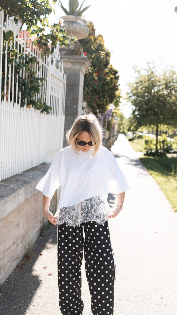 T-shirt à manches courte blanc bas dentelle