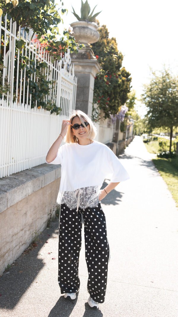 Pantalon noir à pois
