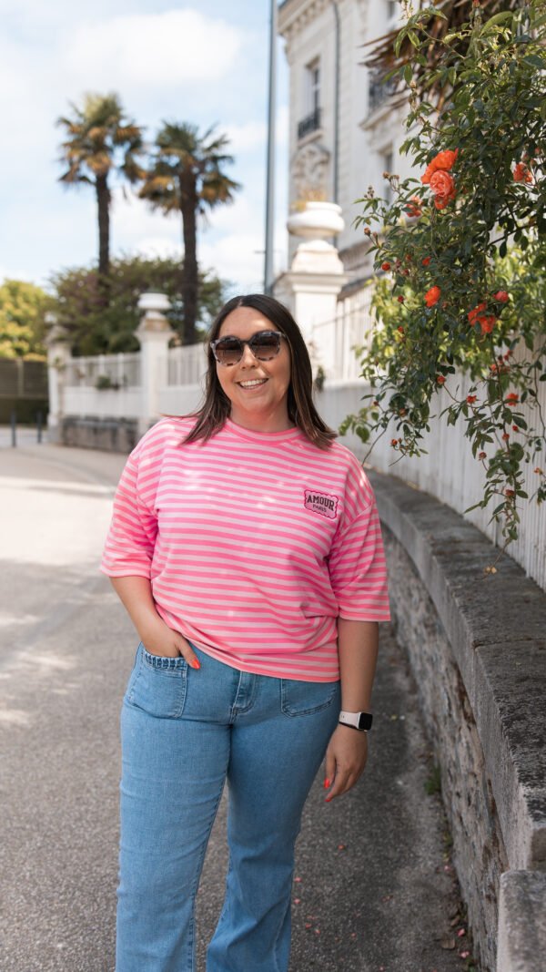 T-shirt à manches courtes rayure rose