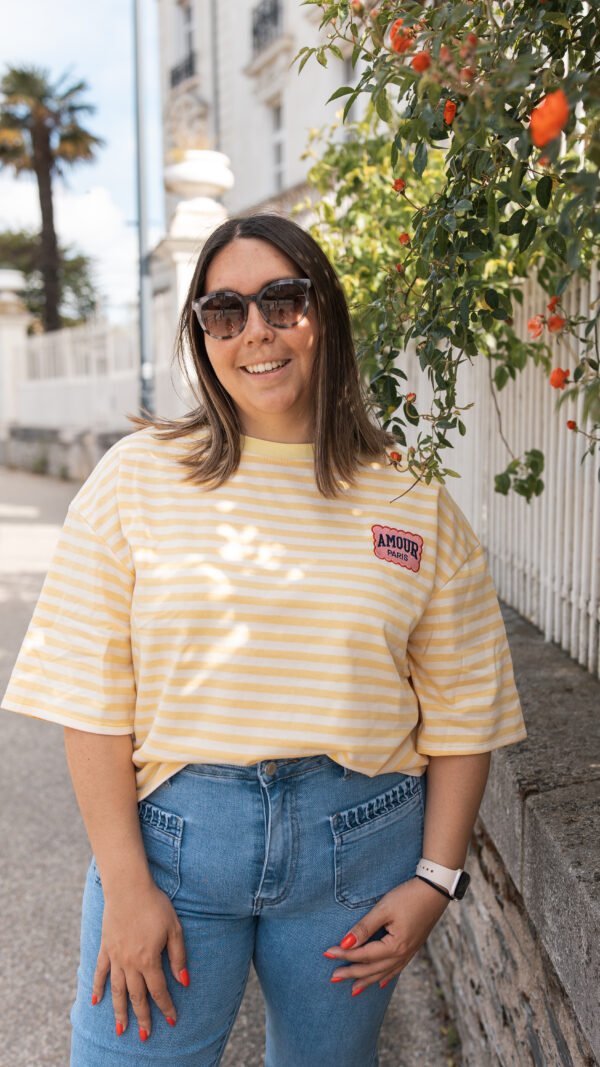 T-shirt à manches courtes rayure jaune