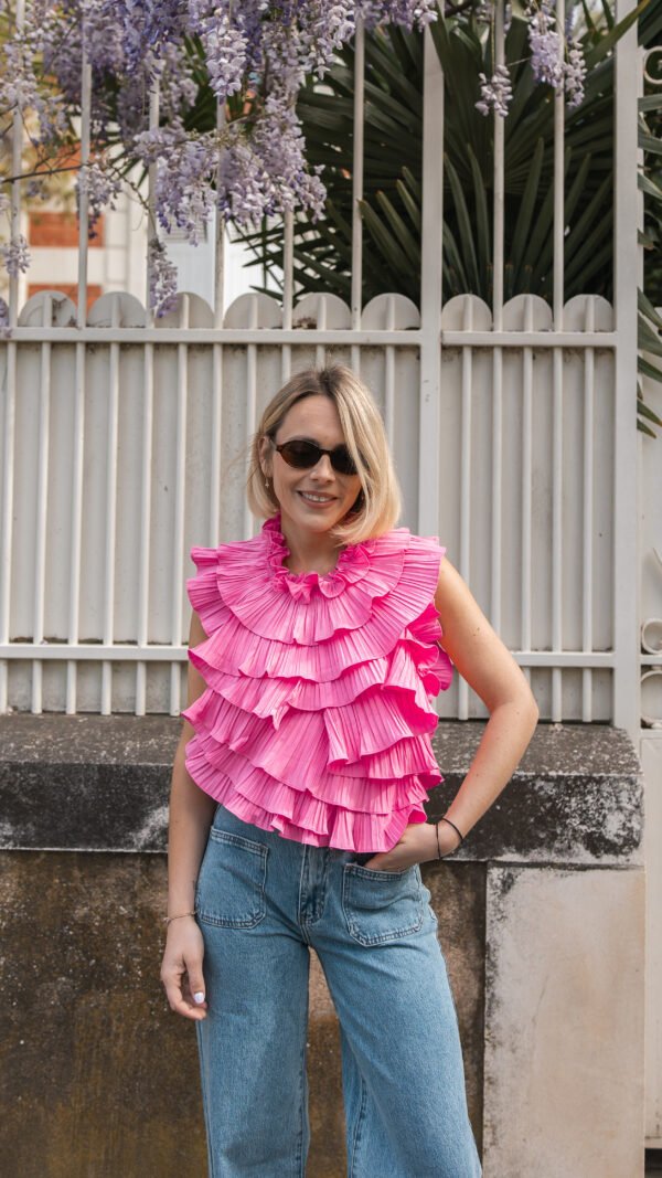 Top froufrou dos nu rose