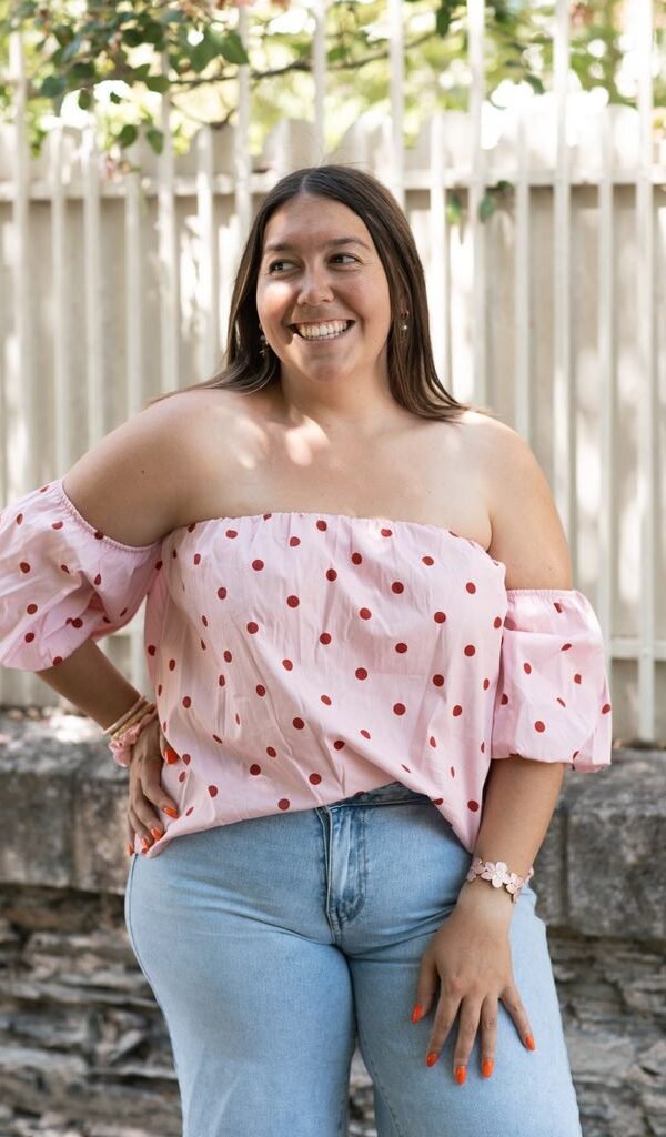 Top bustier rose à pois