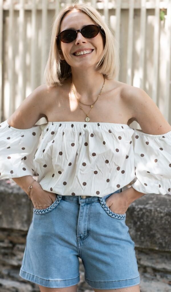 Top bustier blanc à pois