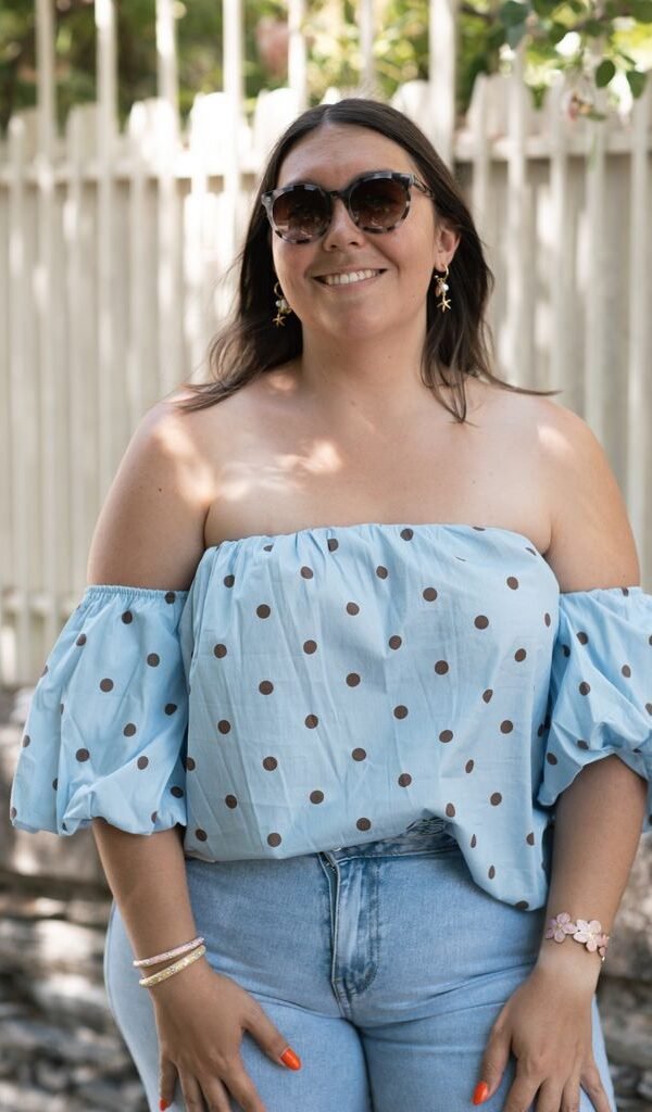 Top bustier bleu à pois