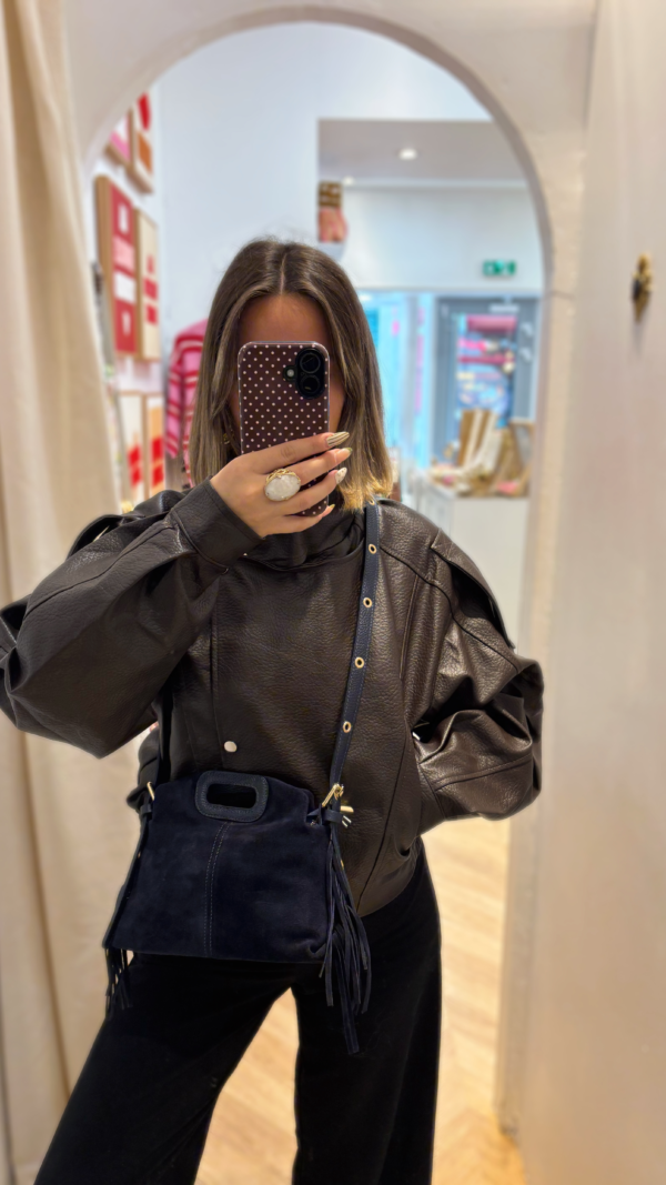 Sac à frange bleu marine daim