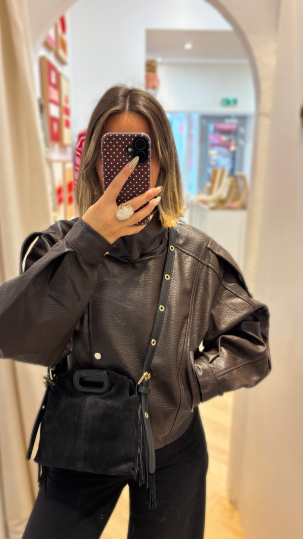 Sac noir à franges daim