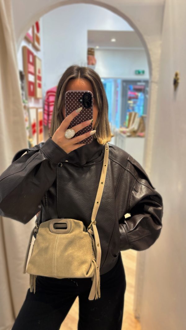 Sac taupe à franges daim