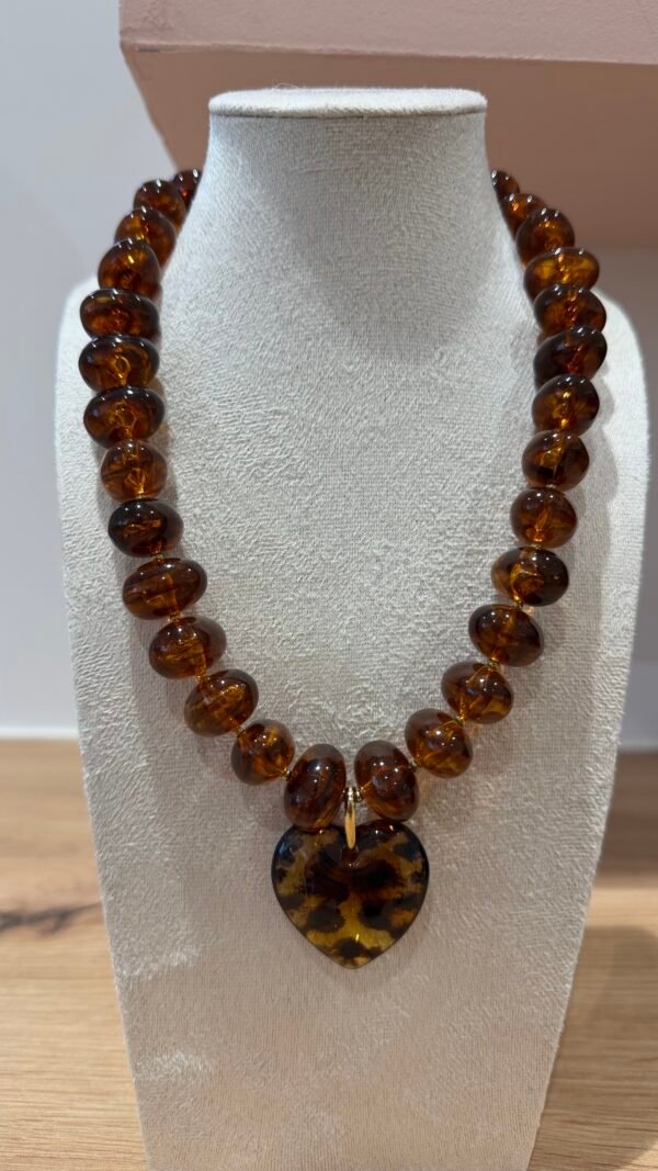Collier perles écailles marrons