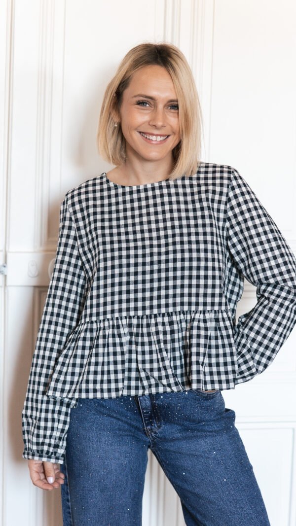 Blouse à carreaux bleu marine
