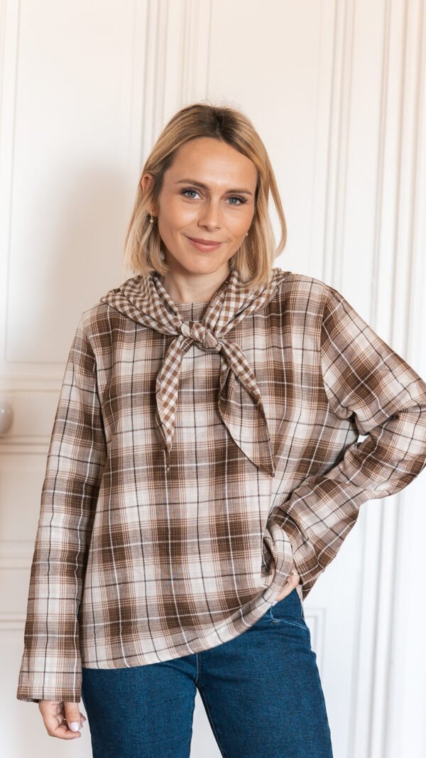 Blouse à carreaux camel